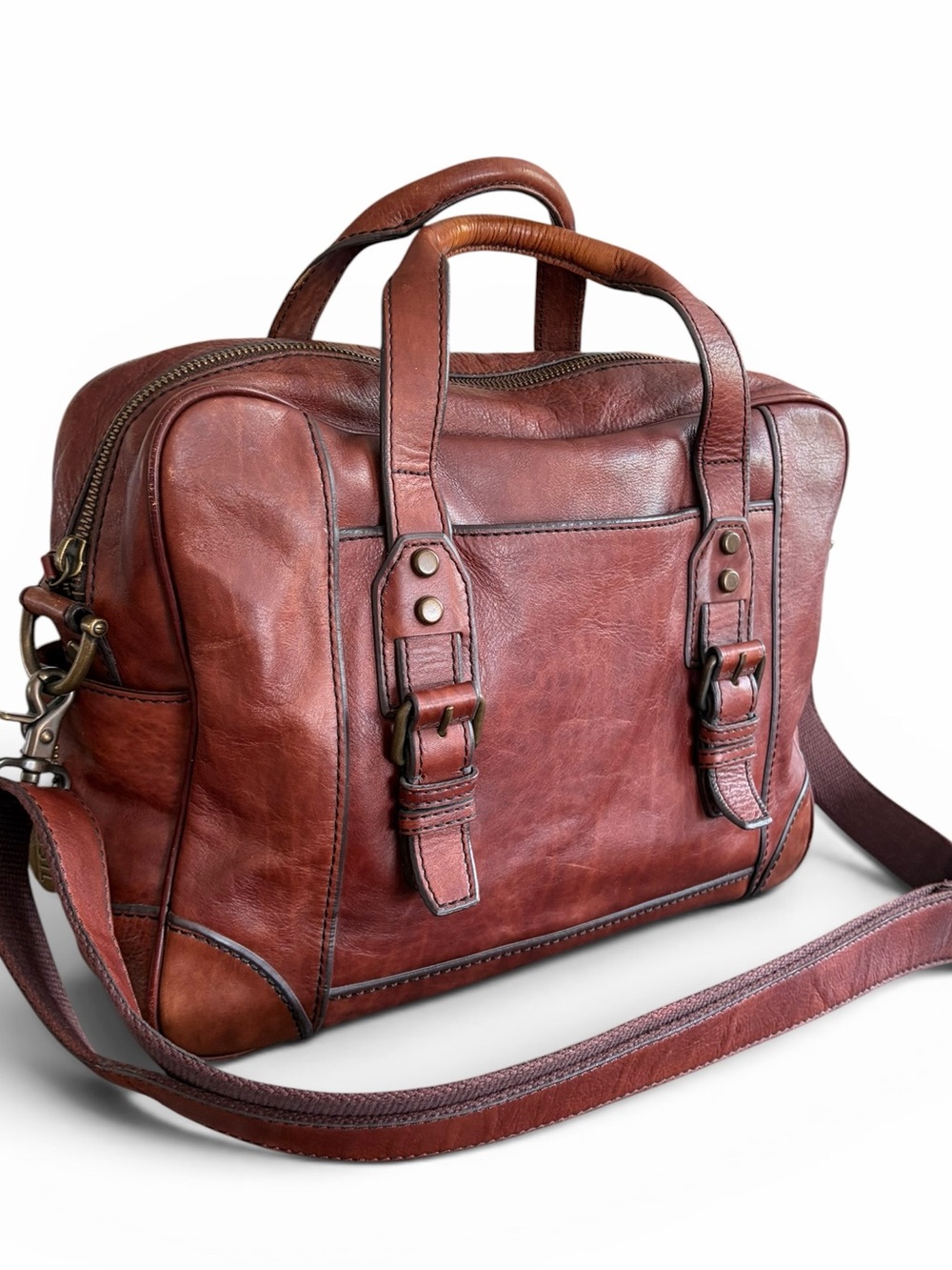 Fossil Chestnut Brown Leather Laptop Bag with Shoulder Strap - Picture 10 of 16